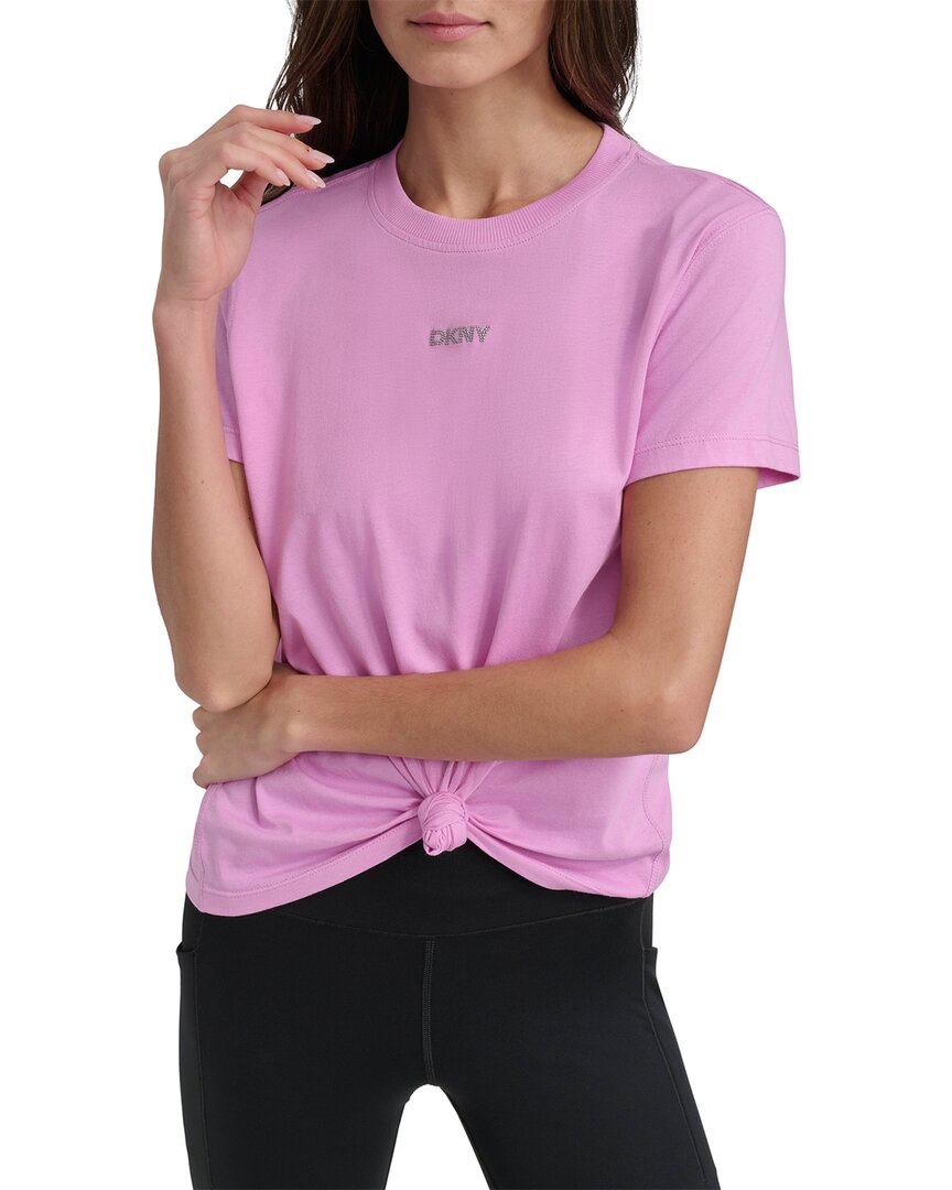 DKNY womens Mini Stud Logo Knot Front T-Shirt, m